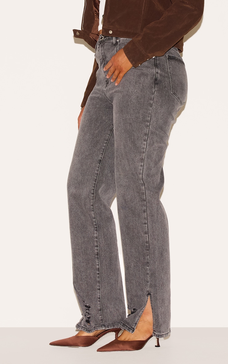 Shape Grey Hourglass Stretch Ripped Split Hem Straight Leg Jeans image 3