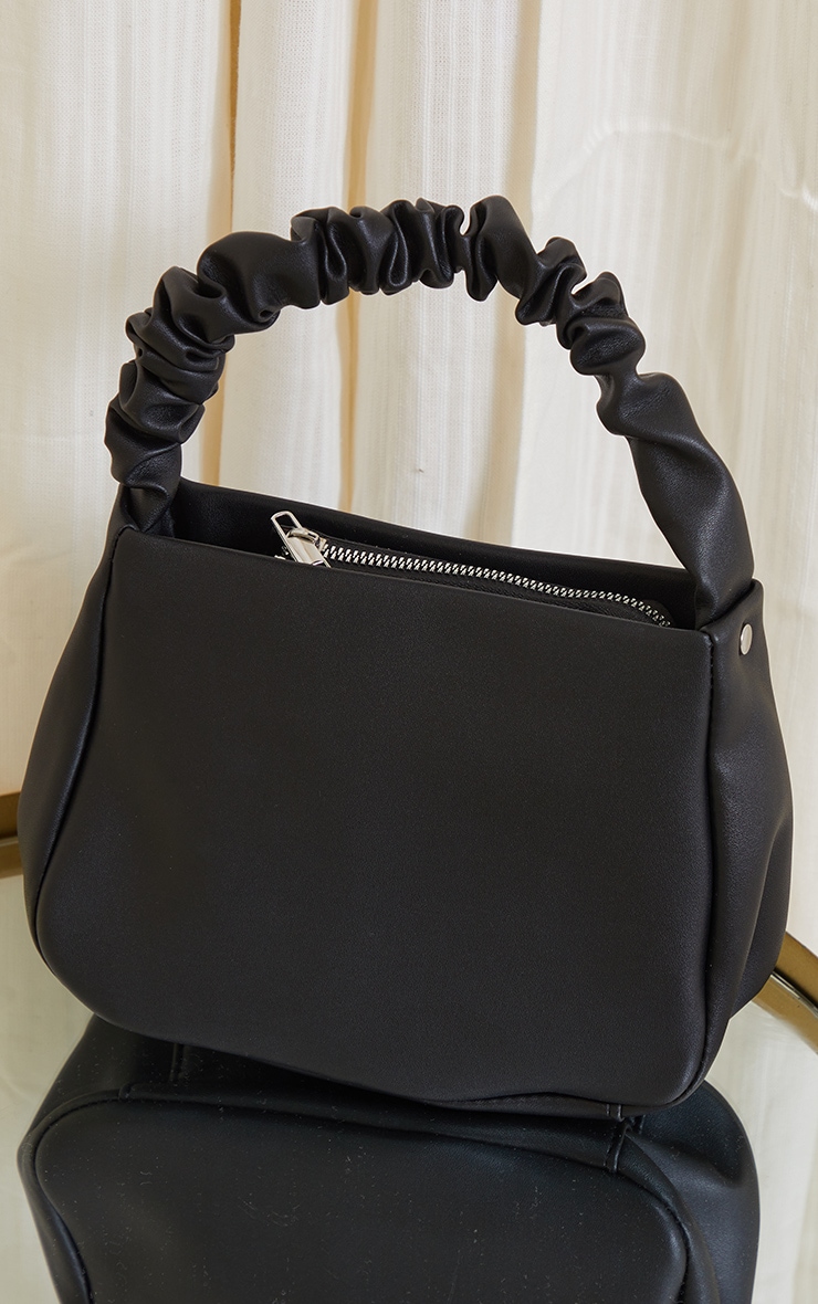 Black Pu Ruched Handle Shoulder Bag PrettyLittleThing USA