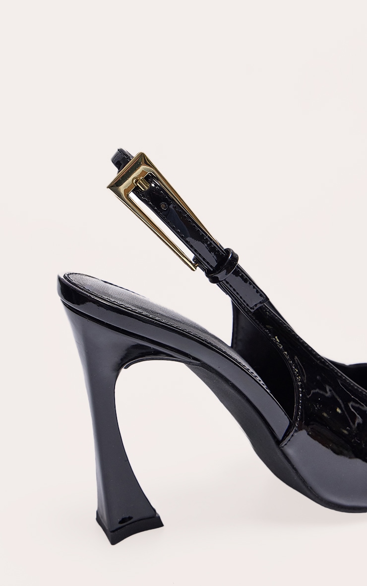 Black Patent PU Gold Buckle High Stiletto Court Heels image 4