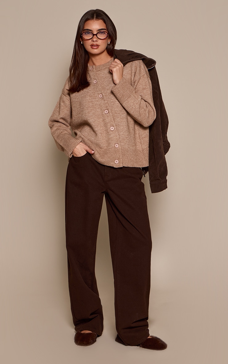 Taupe Asymmetric Button Down Cardigan  image 3
