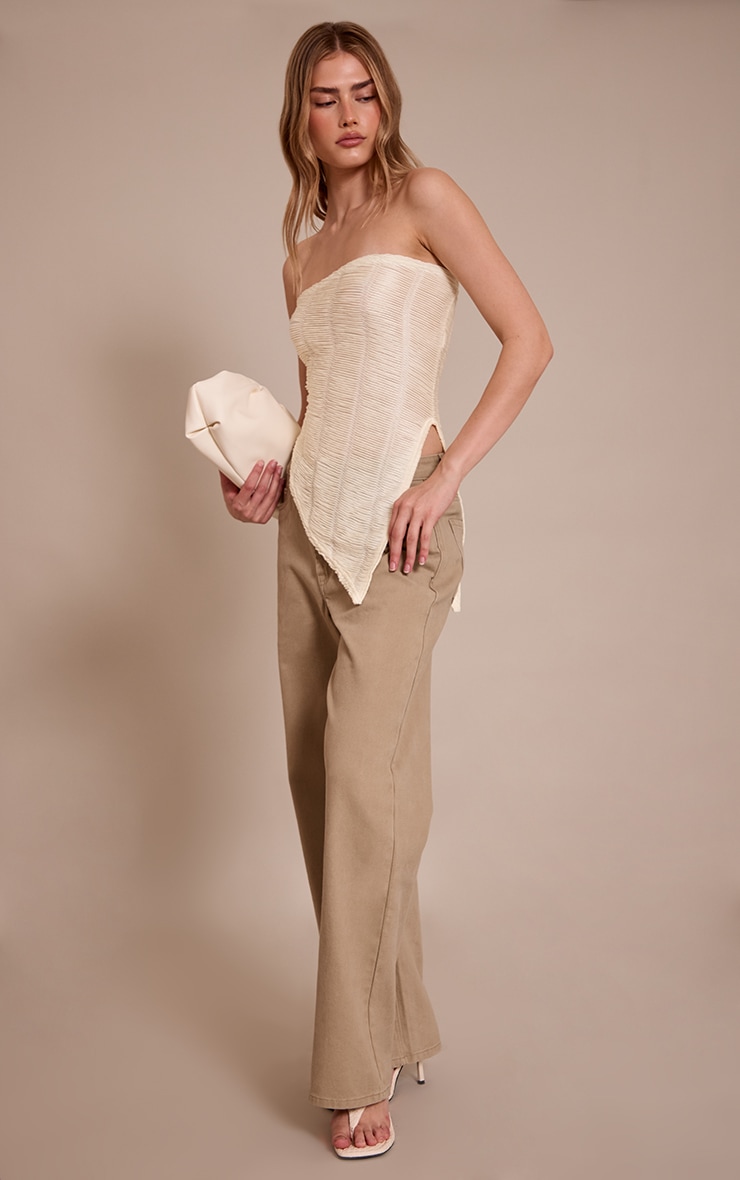 Cream Textured Asymmetric Hem Bandeau Top image 3