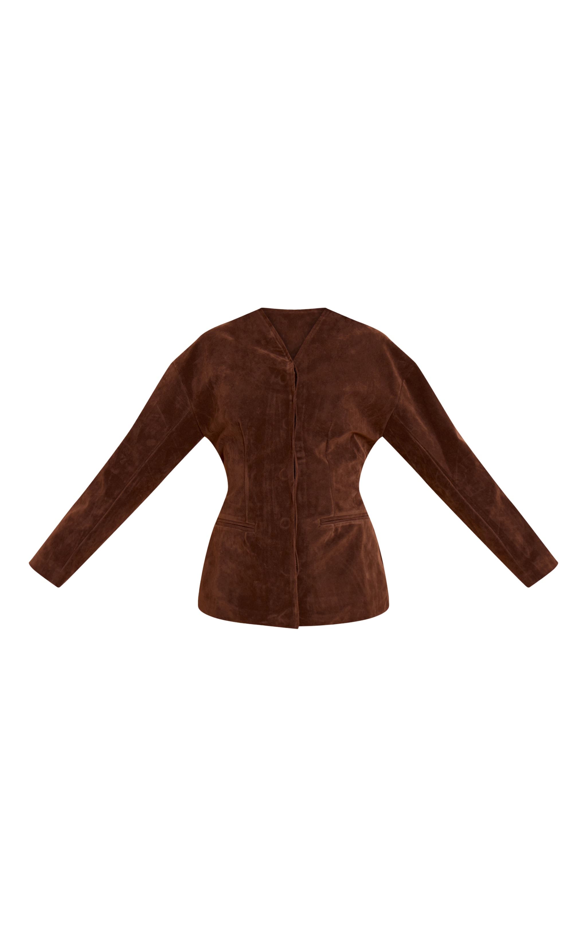 Dark Brown Suede Collarless Cocoon Sleeve Blazer image 5