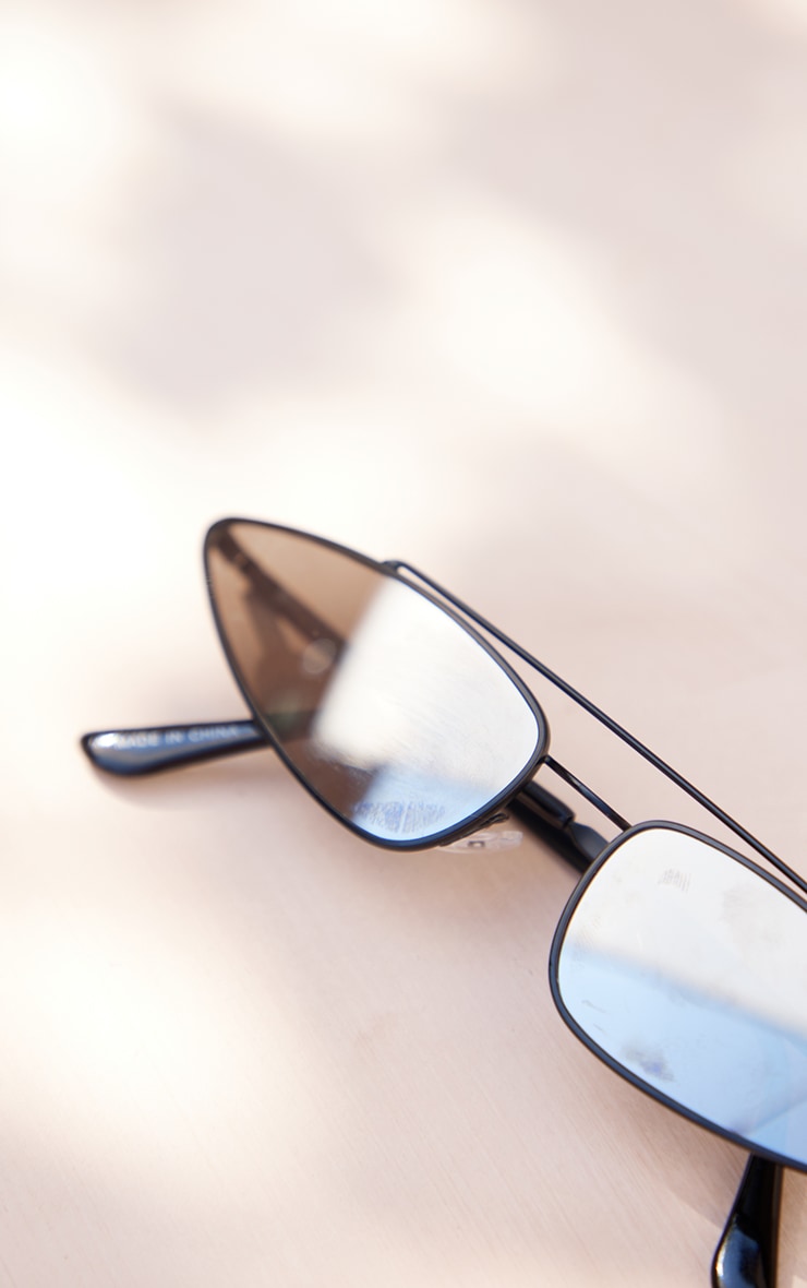 Black Mirrored Aviator Cat Eye Sunglasses PrettyLittleThing AUS