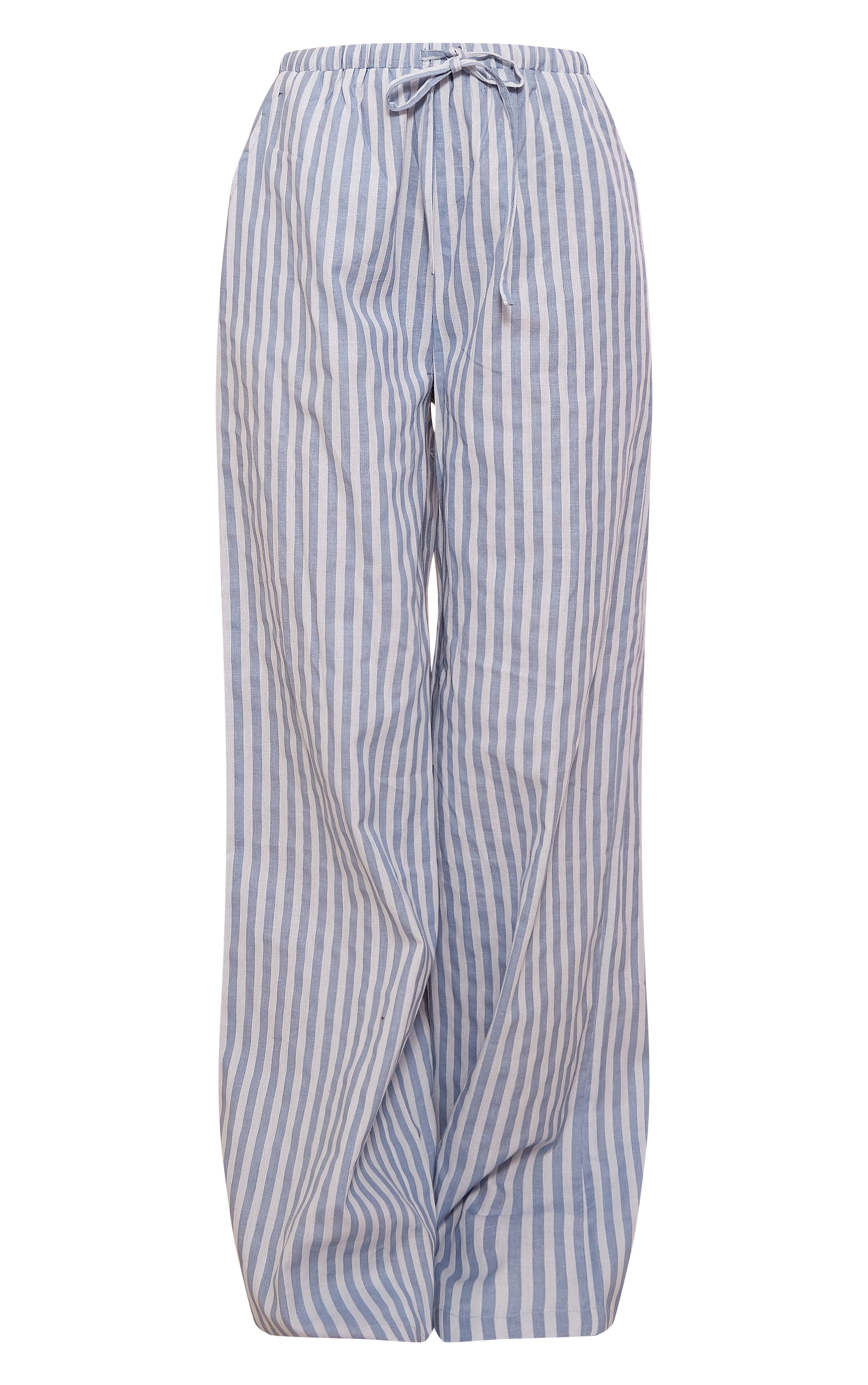 Light Blue Striped Linen Look Relaxed Drawstring Wide Leg Pants image 5