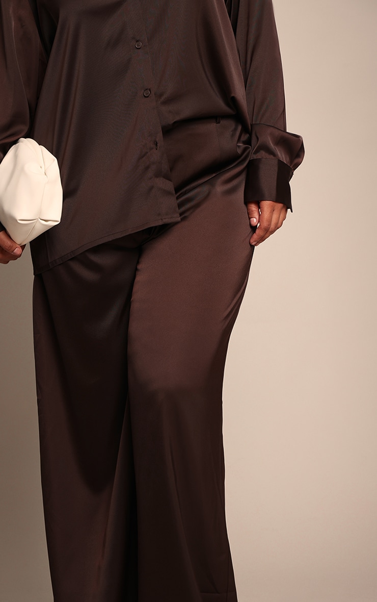 Plus Chocolate Crinkle Satin High Waist Wide Leg Pants image 4
