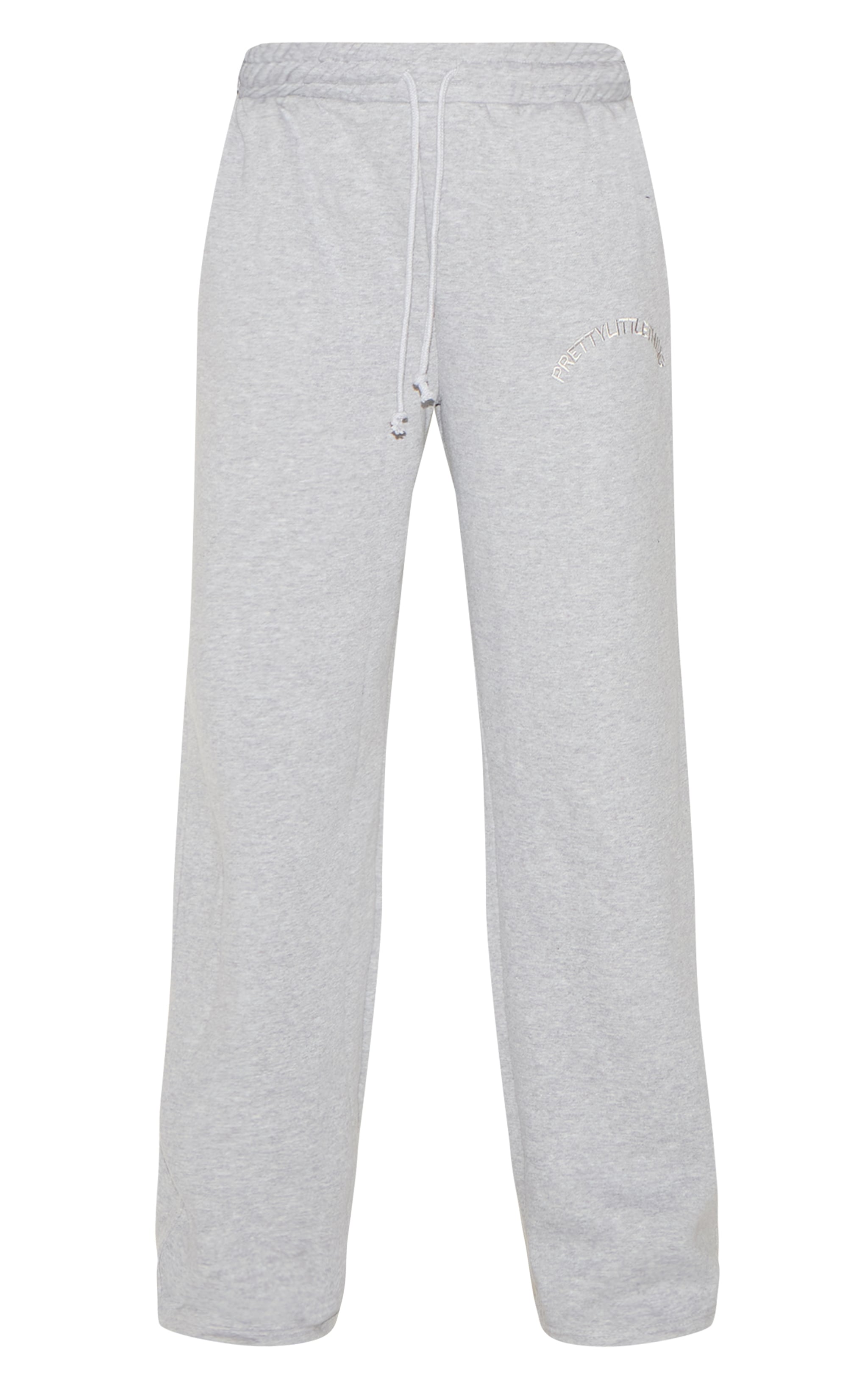 PRETTYLITTLETHING Tall Grey Marl Drawstring Wide Leg Track Pants image 5