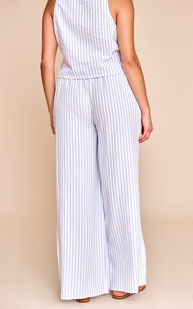 Plus Blue Striped Tie Waist Straight Leg Pant image 3