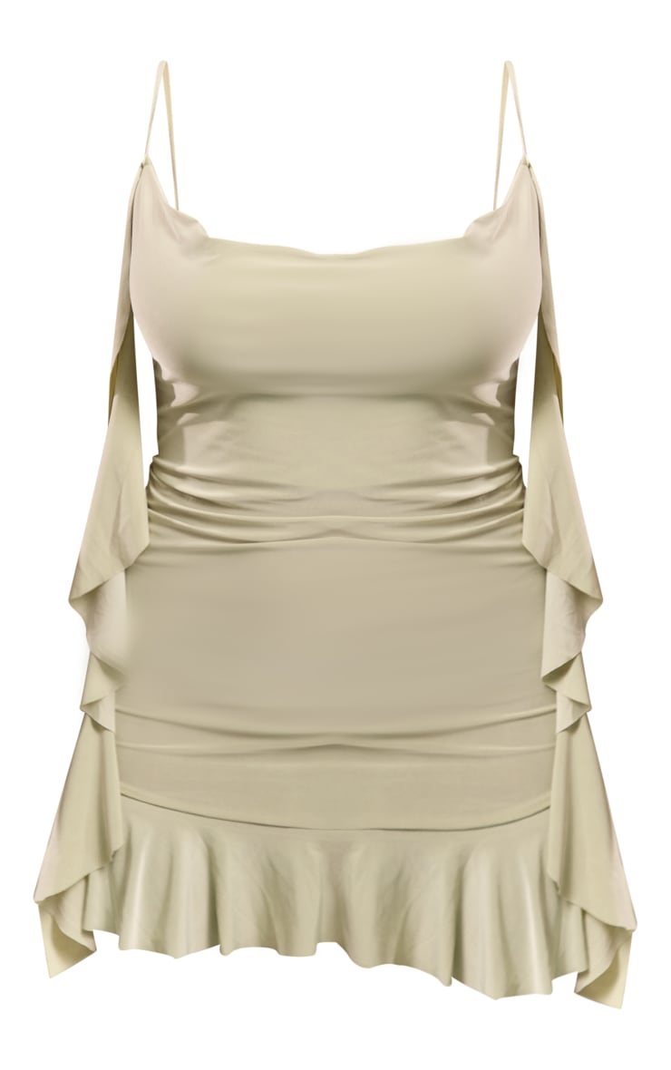 Sage Slinky Cowl Frill Detail Strappy Shift Dress image 5