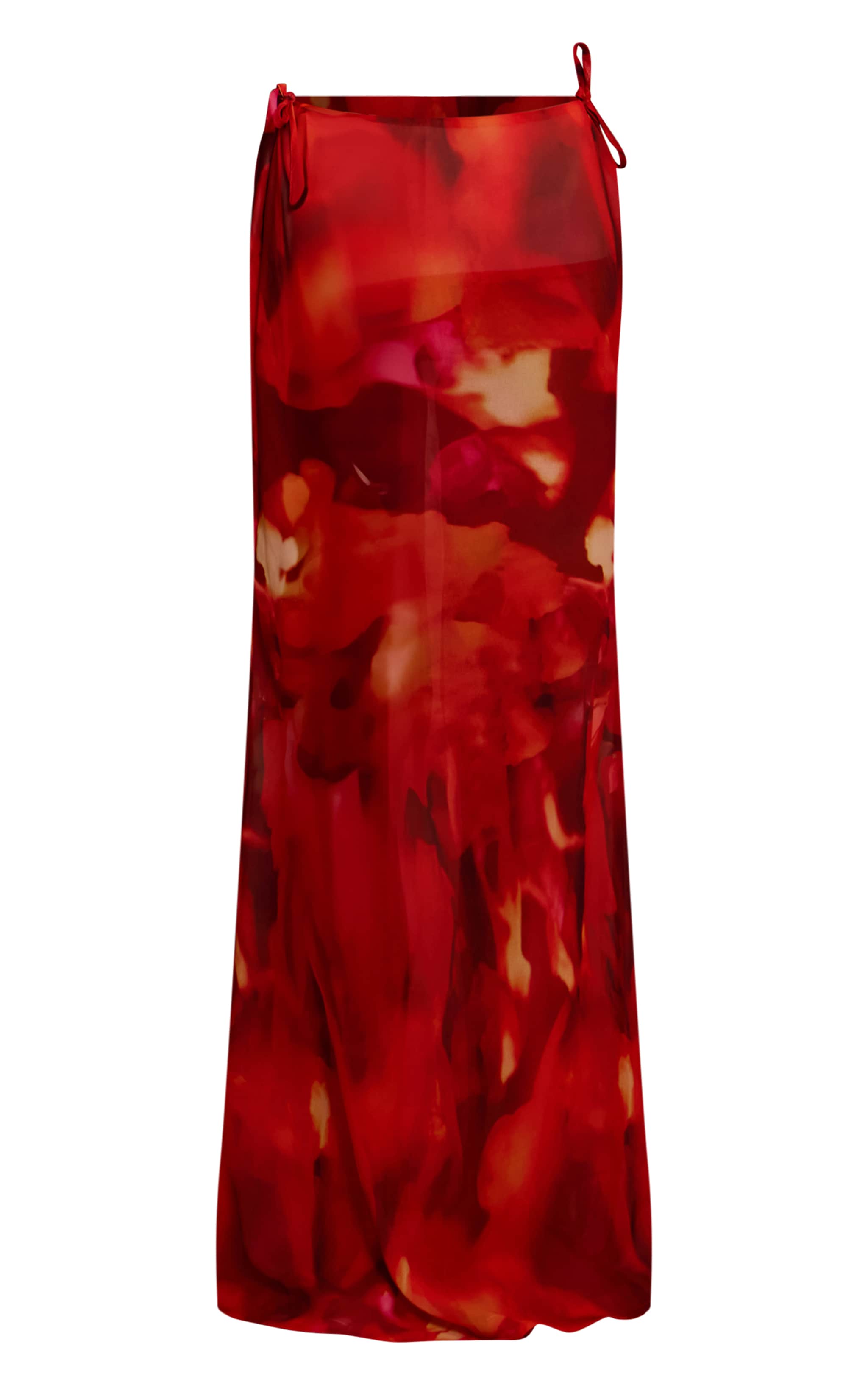 Red Printed Chiffon Low Rise Maxi Skirt image 5