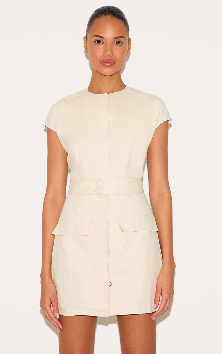 Almond Woven Utility Pocket Detail Mini Dress image 3