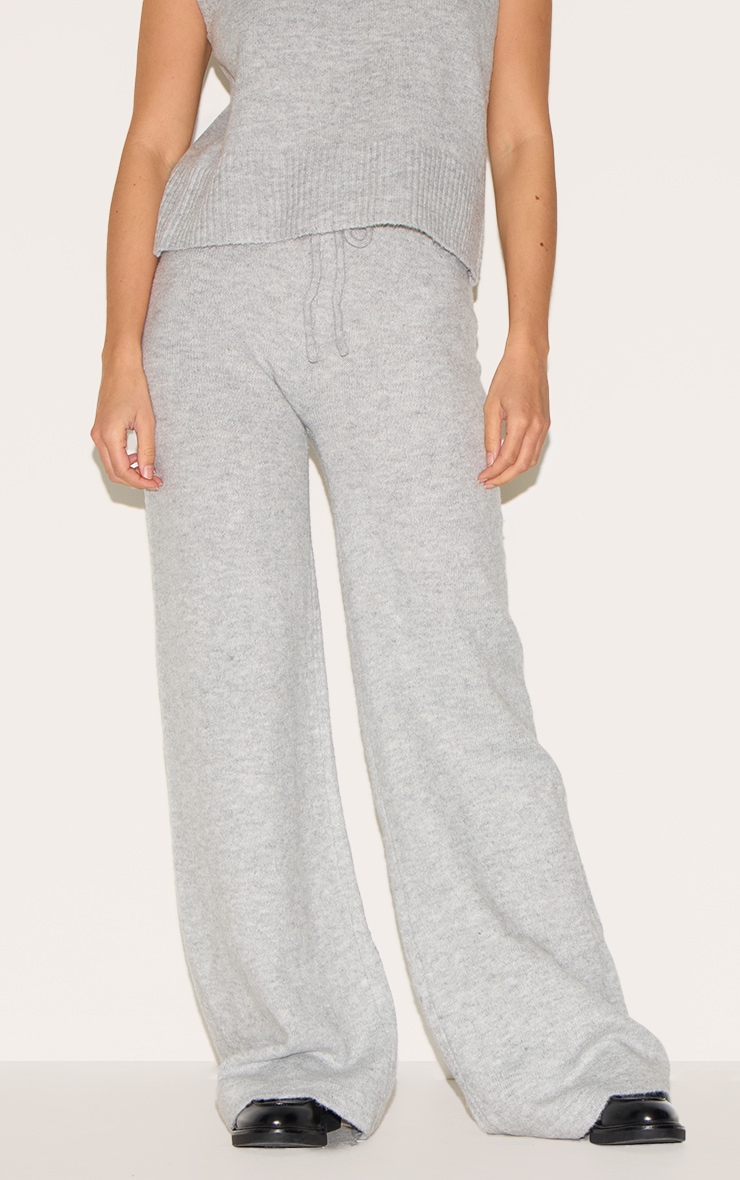 Ash Grey Marl Soft Knit Wide Leg Pants image 2