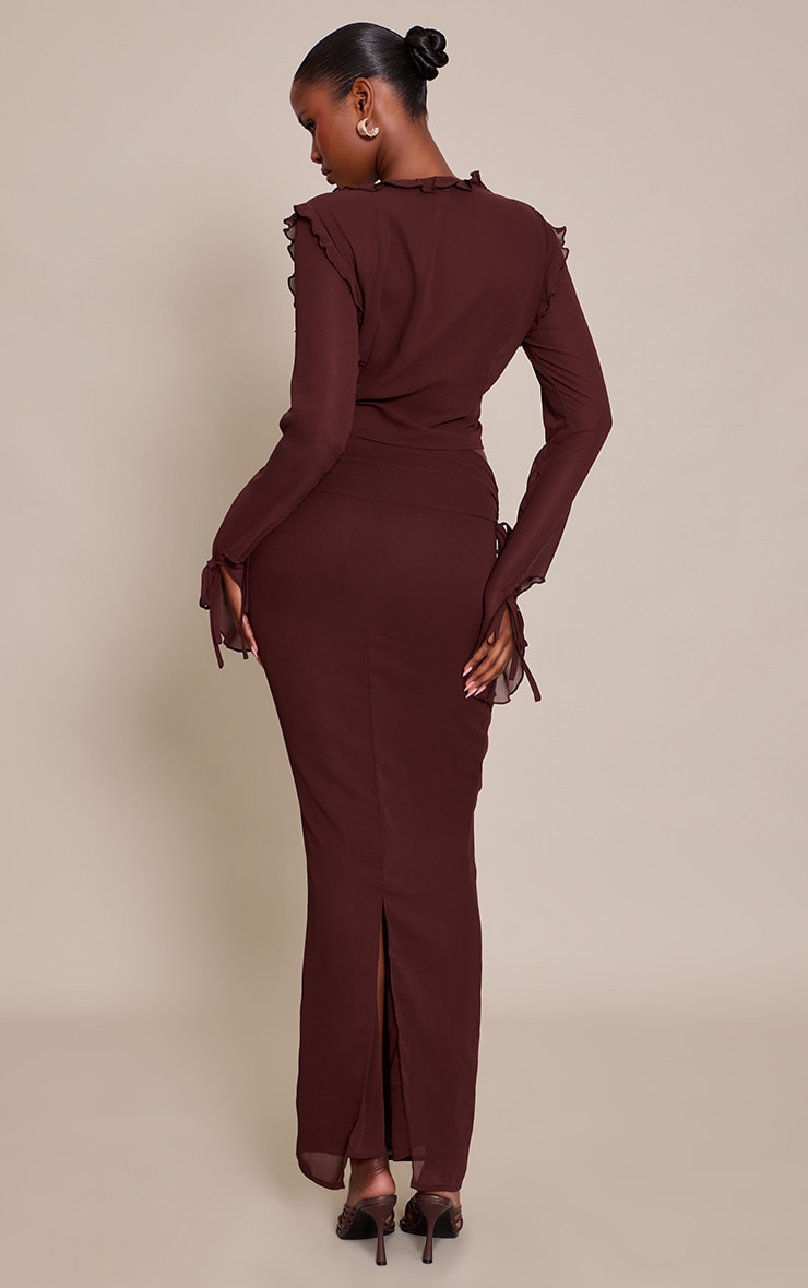 Dark Brown Ruched Chiffon Maxi Skirt image 3