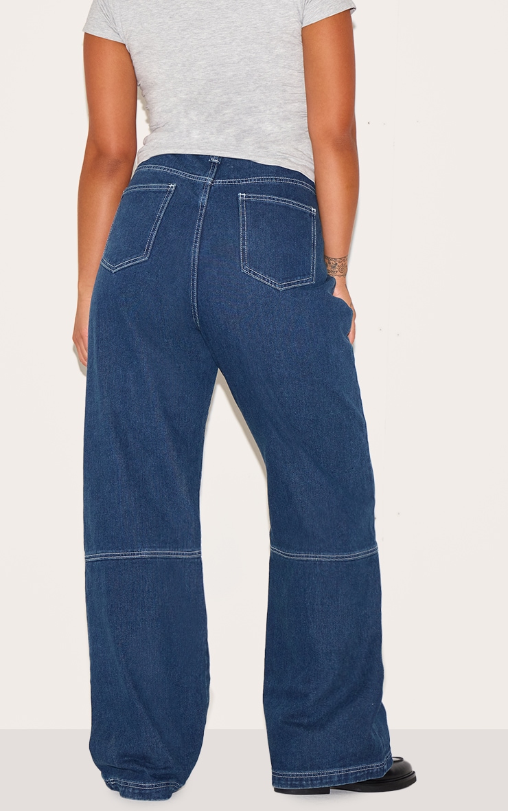 Plus Indigo Blue Wash Wide Leg Pocket Detail Denim Jeans image 3