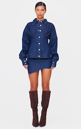 Indigo Asymmetric Layered Panel Denim Mini Skirt