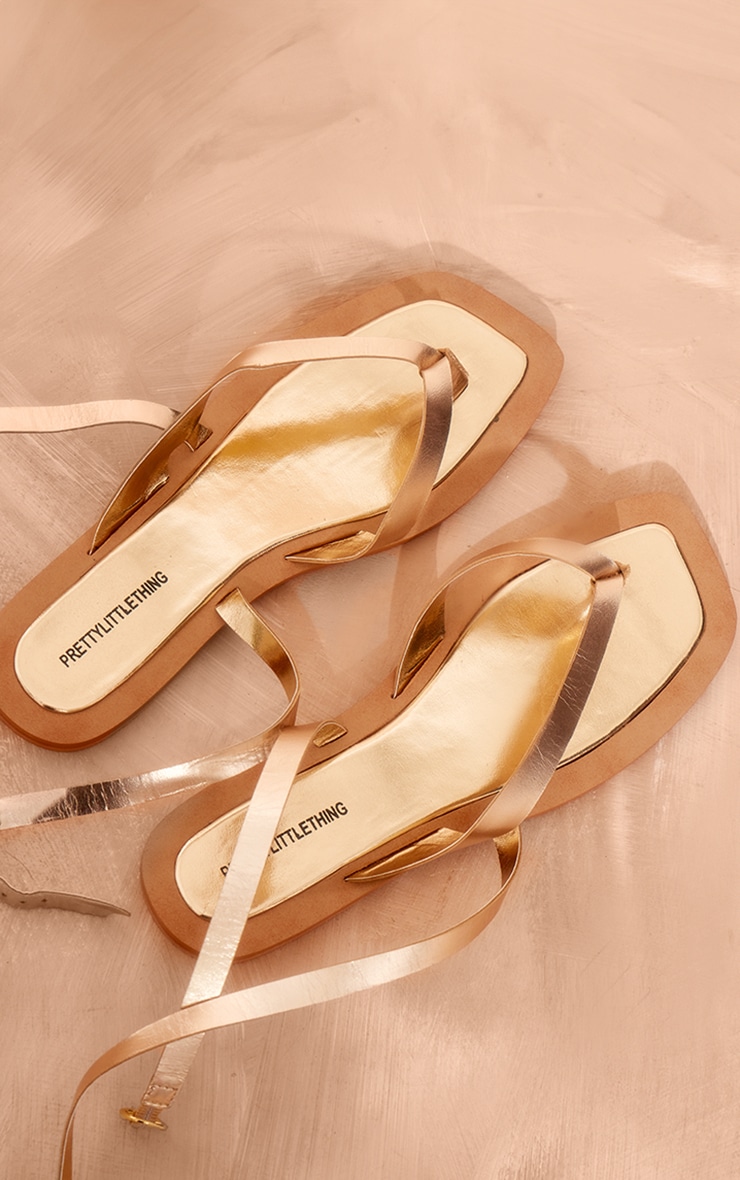 Gold Real Leather Toe Thong Basic Flat Sandals image 3