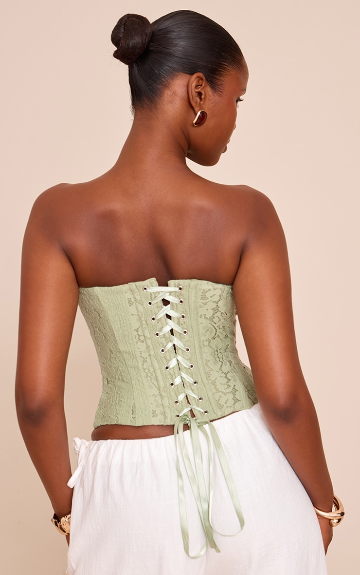 Sage Green Lace Boned Bandeau Corset Top image 2
