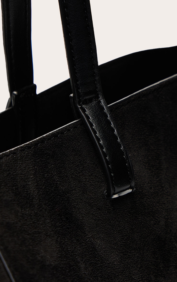 Black Faux Suede Contrast Handle Tote Bag image 4