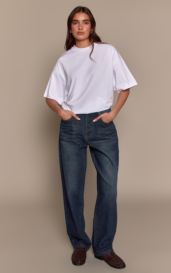 PRETTYLITTLETHING Dark Vintage High Waist Boyfriend Jeans