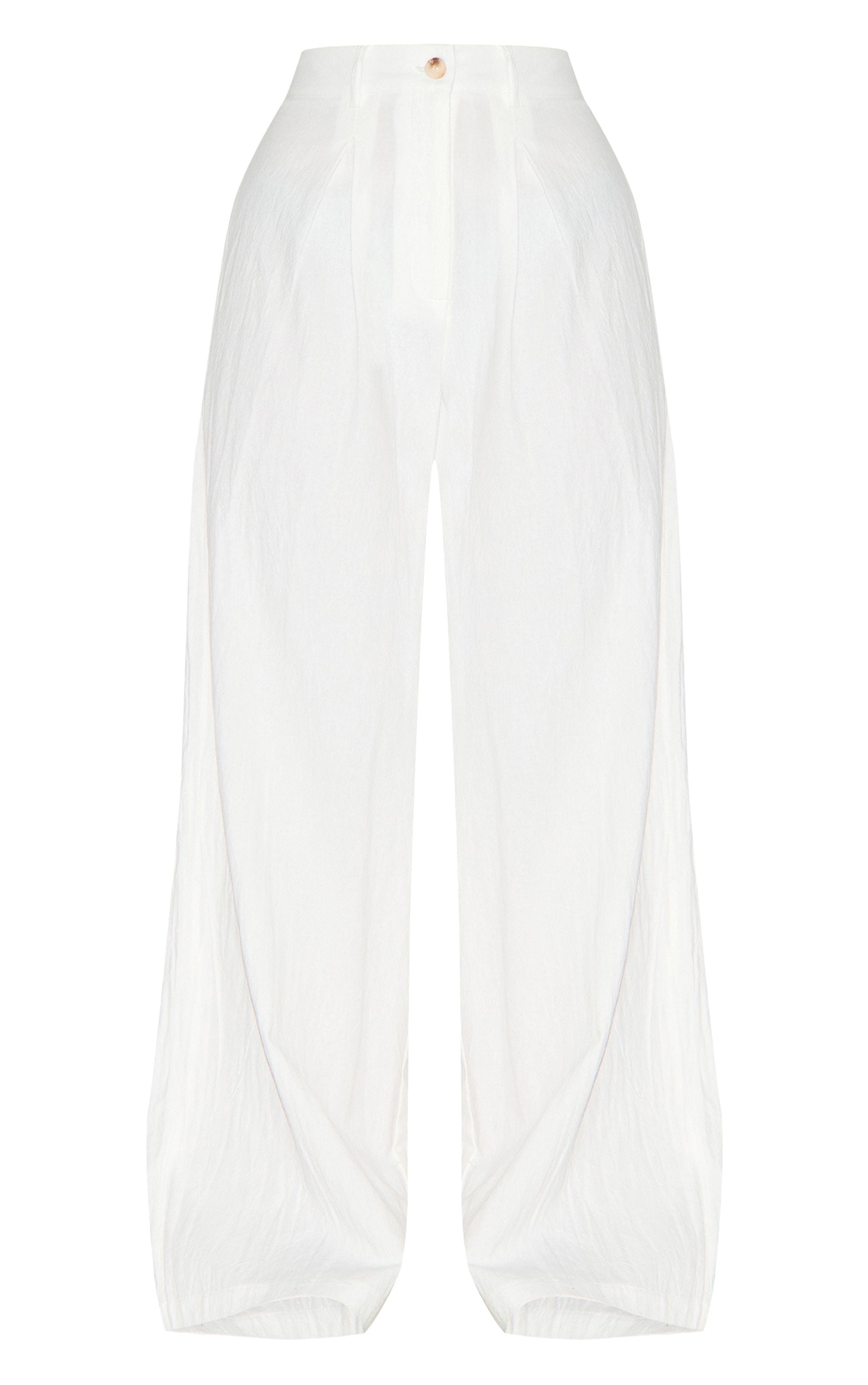 White Linen Look Wide Leg Pleated Pants image 5