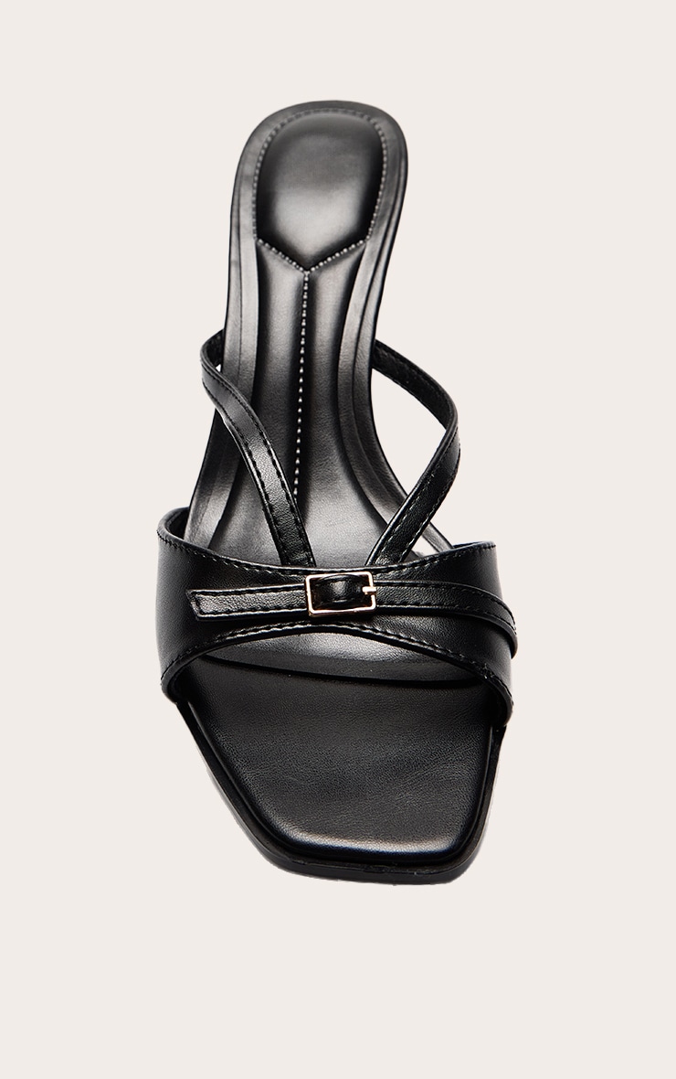 Black Faux Leather Buckle Detail Heeled Mules image 5