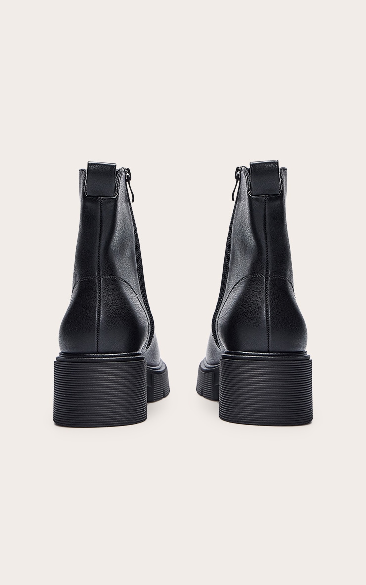 Wide Fit Black Chunky Cleated Sole Dipped Ankle Boot image 4