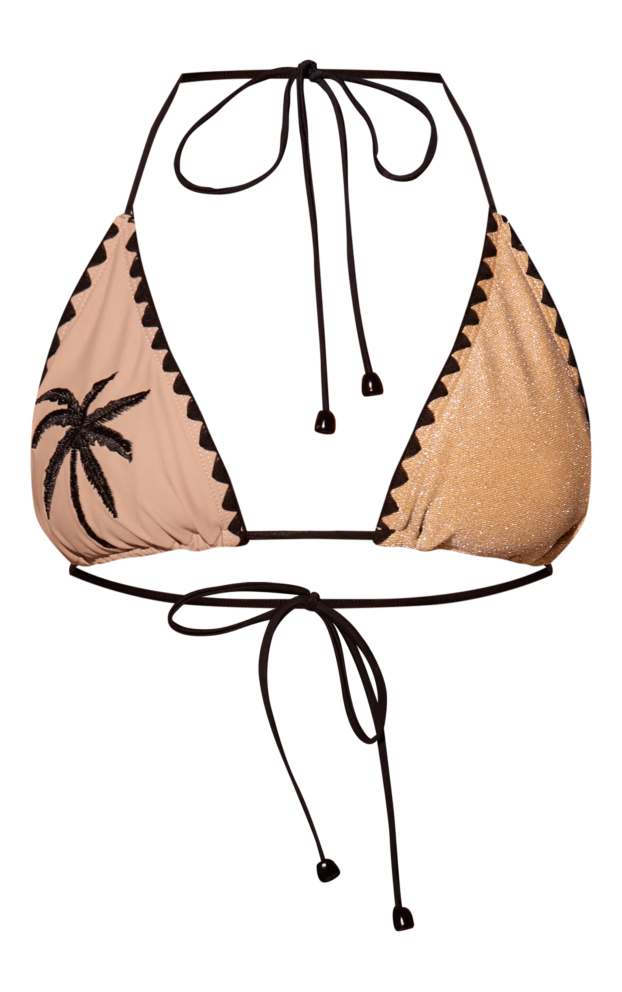 Gold Lurex Contrast Whip Stitch Triangle Bikini Top image 5