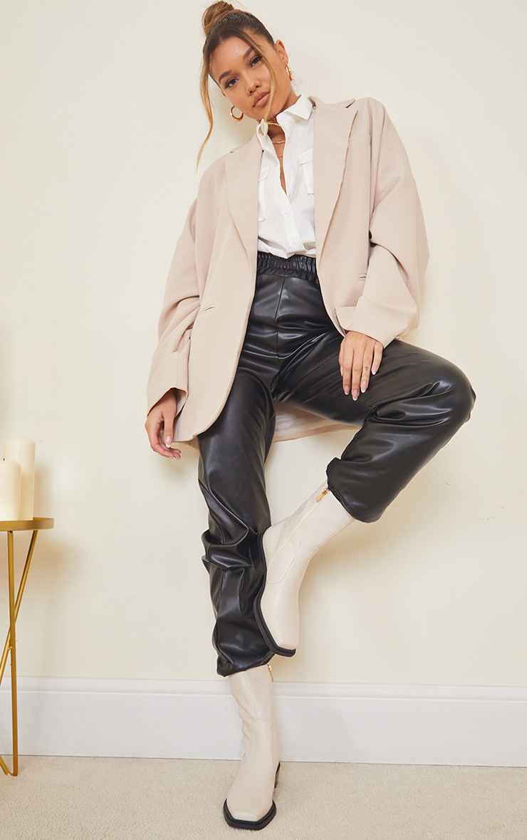 Cream Matte Pu Croc Square Toe Heeled Western Boots