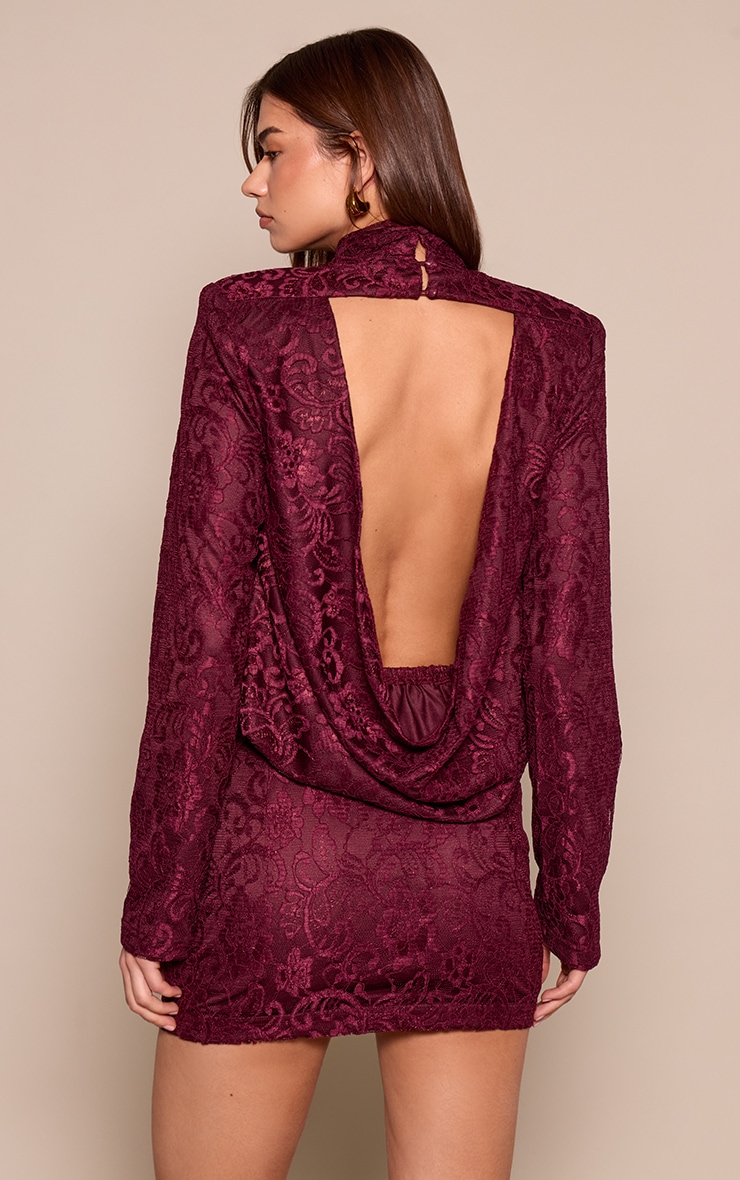 Wine Lace Shoulder Pad Draped Top