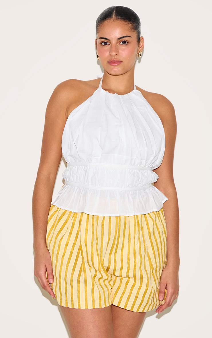 Plus White Linen Tiered Tie Back Long Top image 1