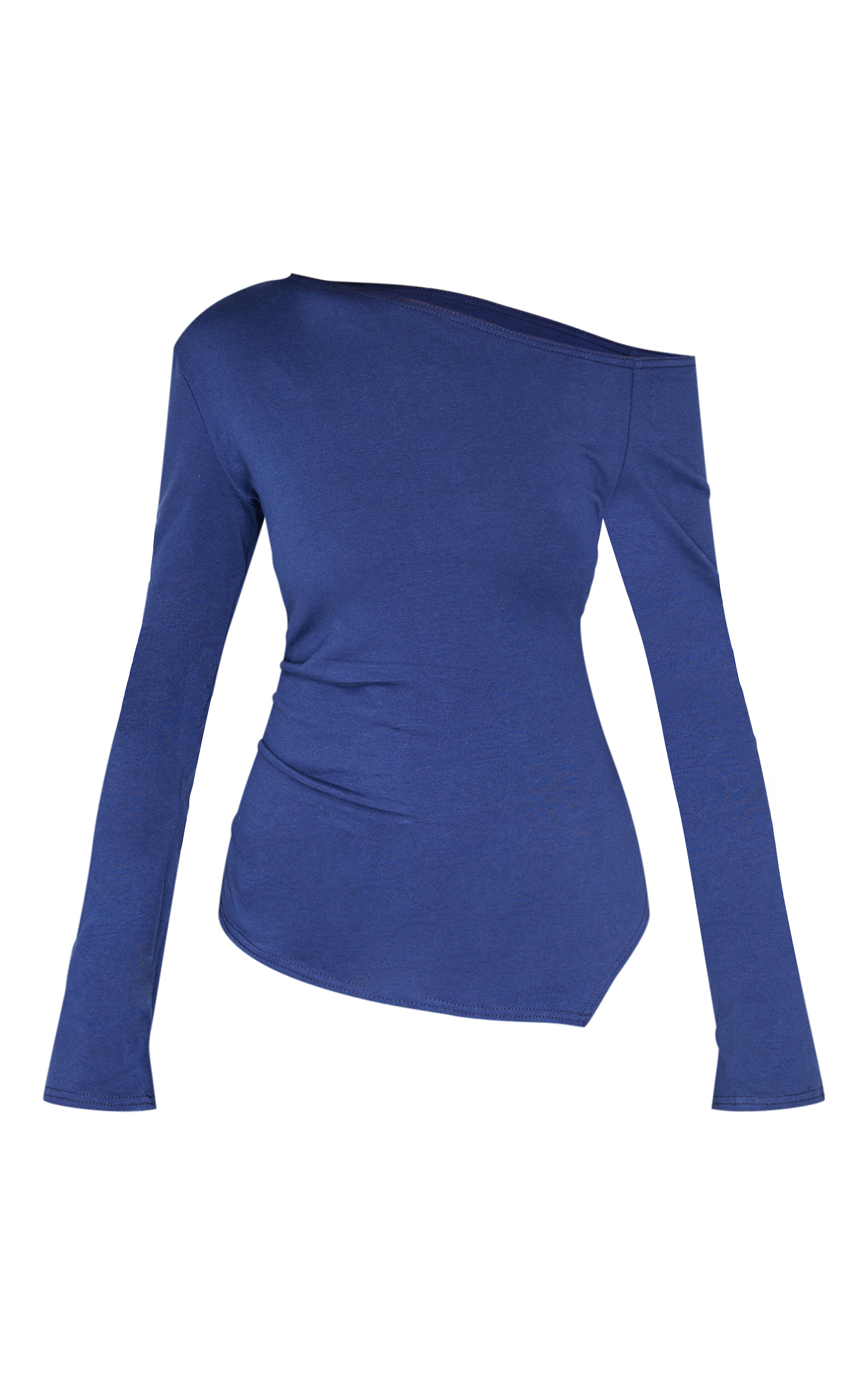 Navy Cotton Ruched Side Long Sleeve Top image 5