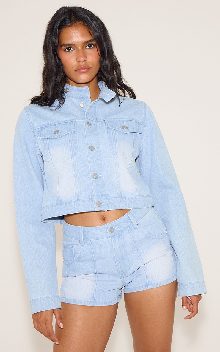 Light Blue Seam Detail Denim Hotpants image 1