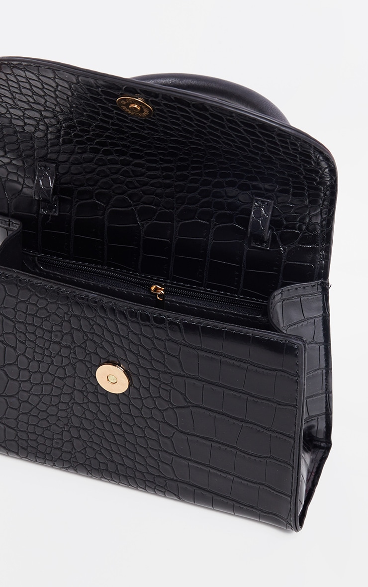 Black Croc Single Handle Cross Body Bag PrettyLittleThing