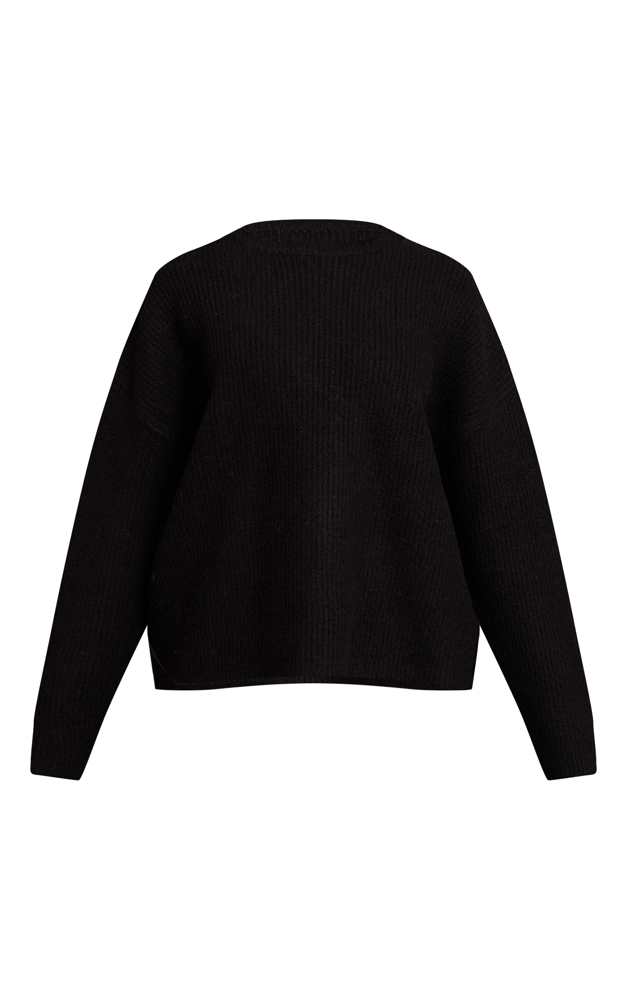 Petite Black Round Neck Knit Raglan Sleeve Sweatshirt image 5