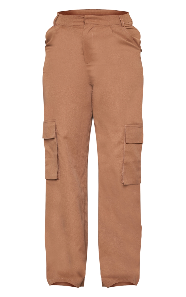 PRETTYLITTLETHING Espresso Badge Peachskin Utility Pants image 5