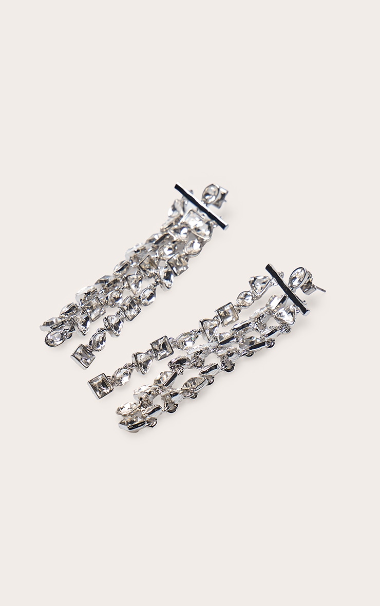 Silver Diamante Waterfall Statement Earrings image 3