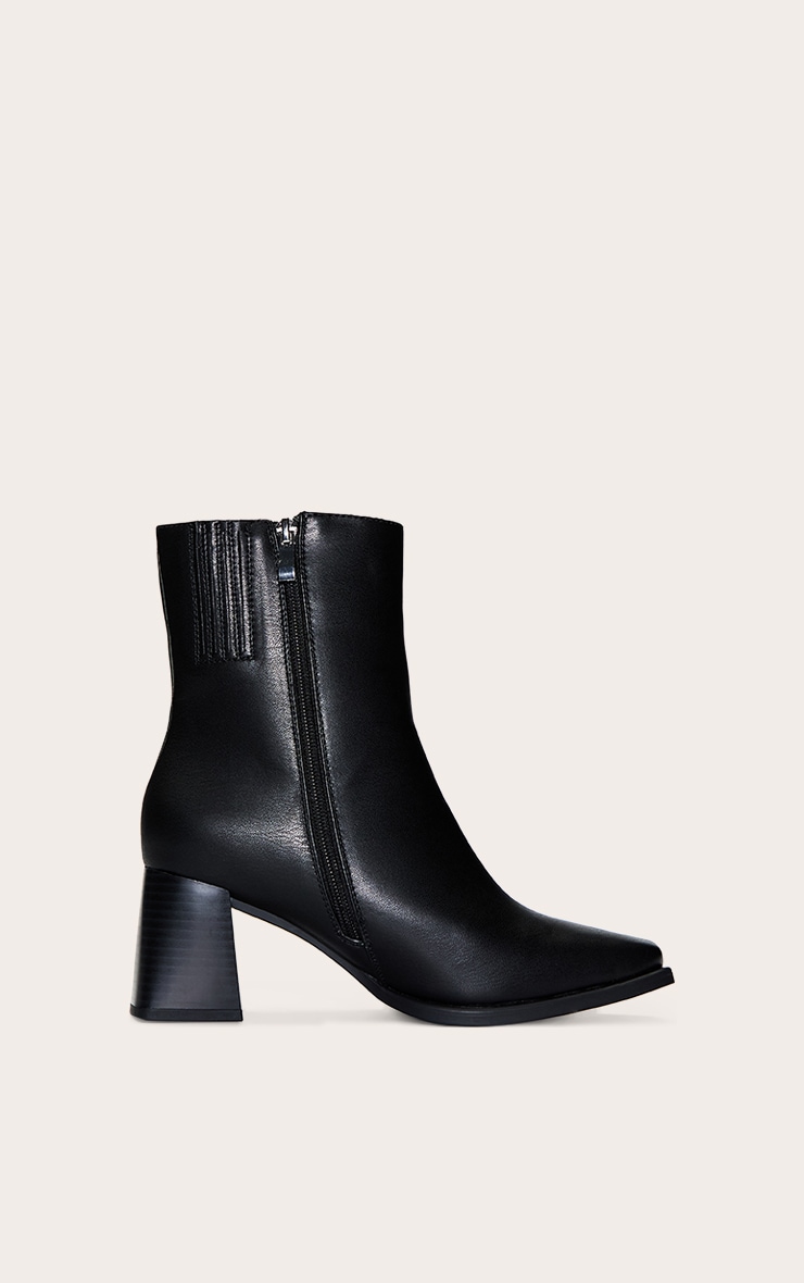 Black Square Toe Flared Block Heel Ankle Boots image 2