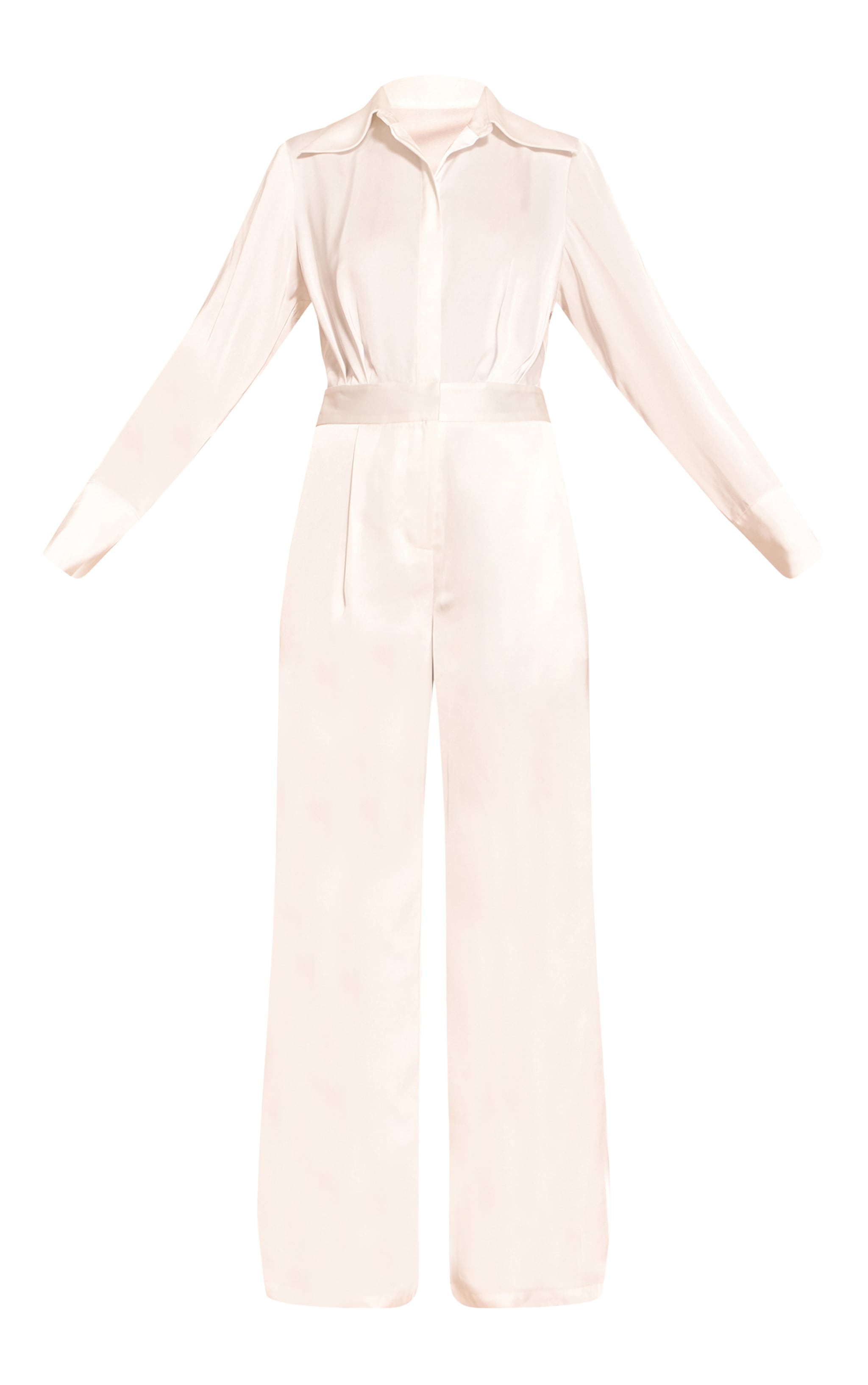 White Satin Shirt Detail Wide Leg Jumpsuit image 5