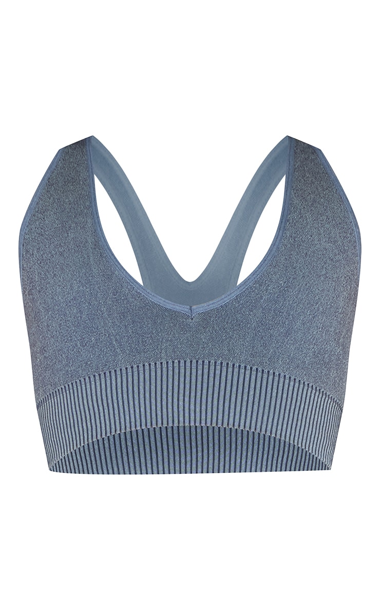 Brassière de sport côtelée bleu nuit sans coutures image 5