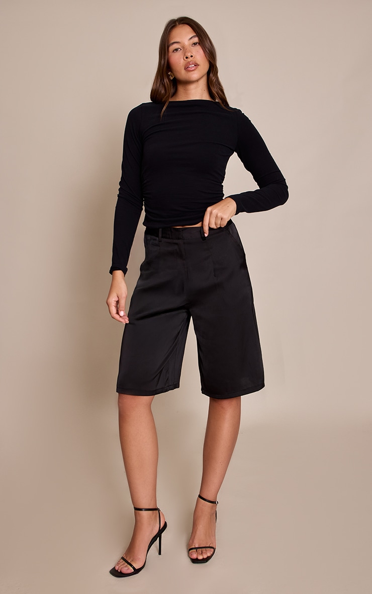 Black Satin Pleated Jorts