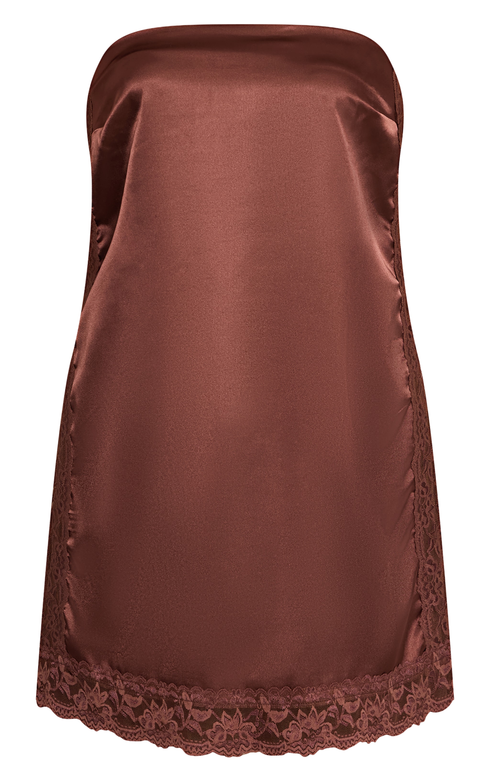 Chocolate Satin Lace Trim Detail Longline Bandeau Top image 5