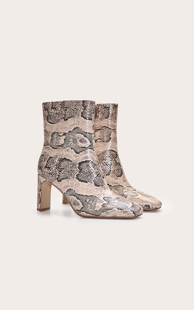 Natural Snake PU Slim Block Heel Ankle Boots image 3