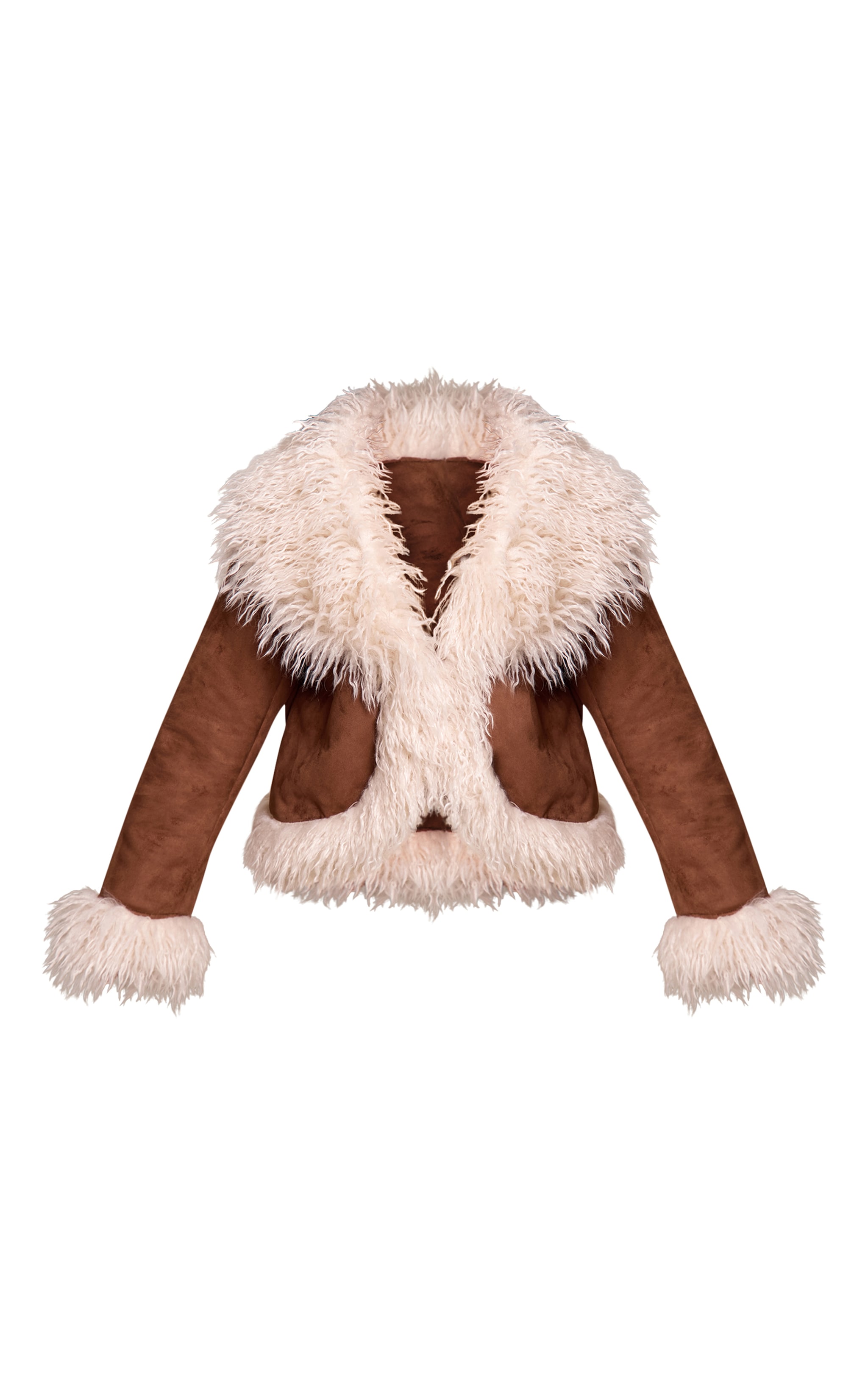 Petite Brown Faux Suede Fur Trim Afghan Coat image 5