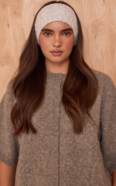 Bandeau en maille tricot torsadée grise