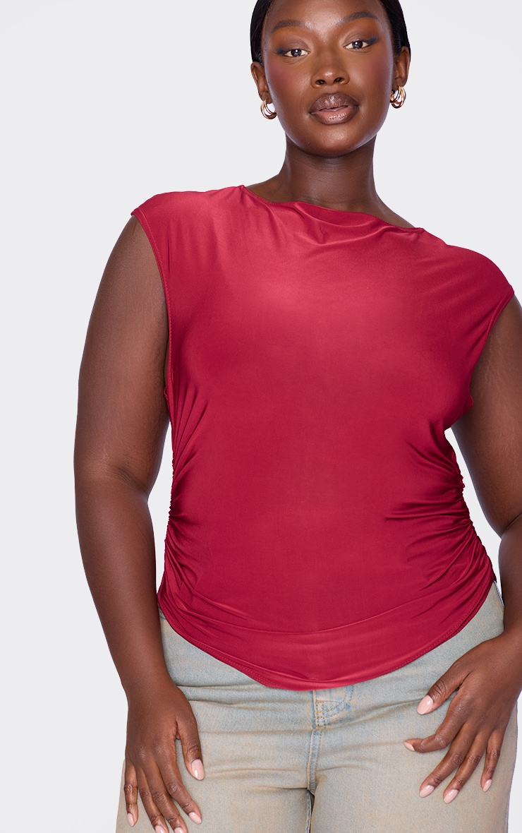 Plus Burgundy Slash Neckline Long Top image 4