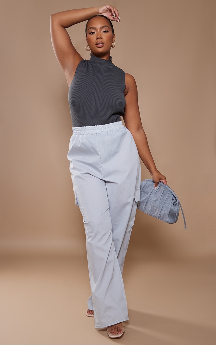 Plus Charcoal Ribbed Knitted High Neck Bodysuit image 3