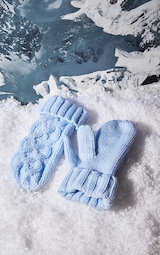 Baby Blue Knitted Mittens 1