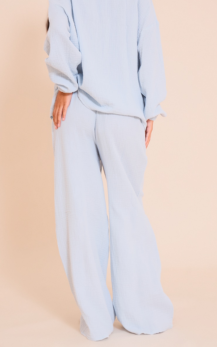 Petite Baby Blue Cheesecloth Textured Wide Leg Pant image 3