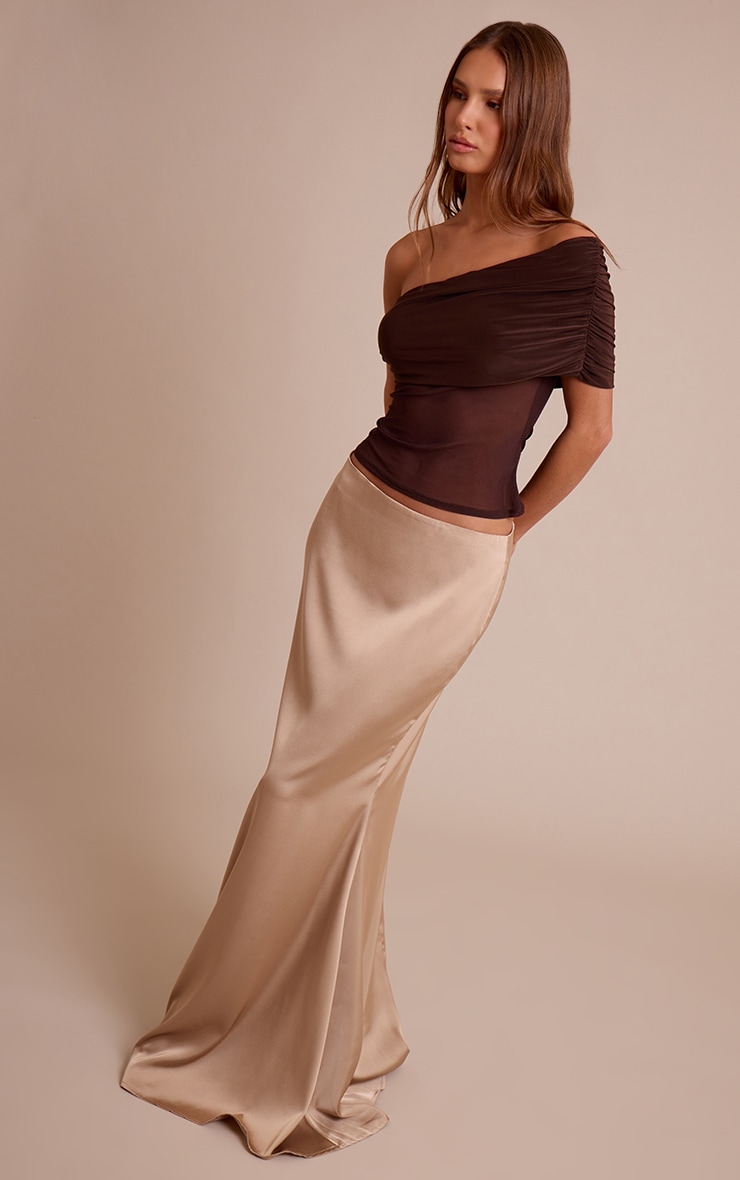 Chocolate Mesh Panel Detail Asymmetric Long Top image 3