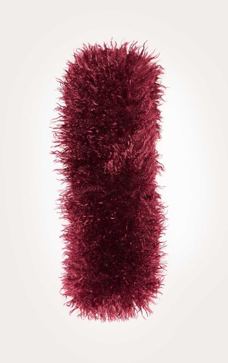 Burgundy Shaggy Faux Fur Scarf image 2