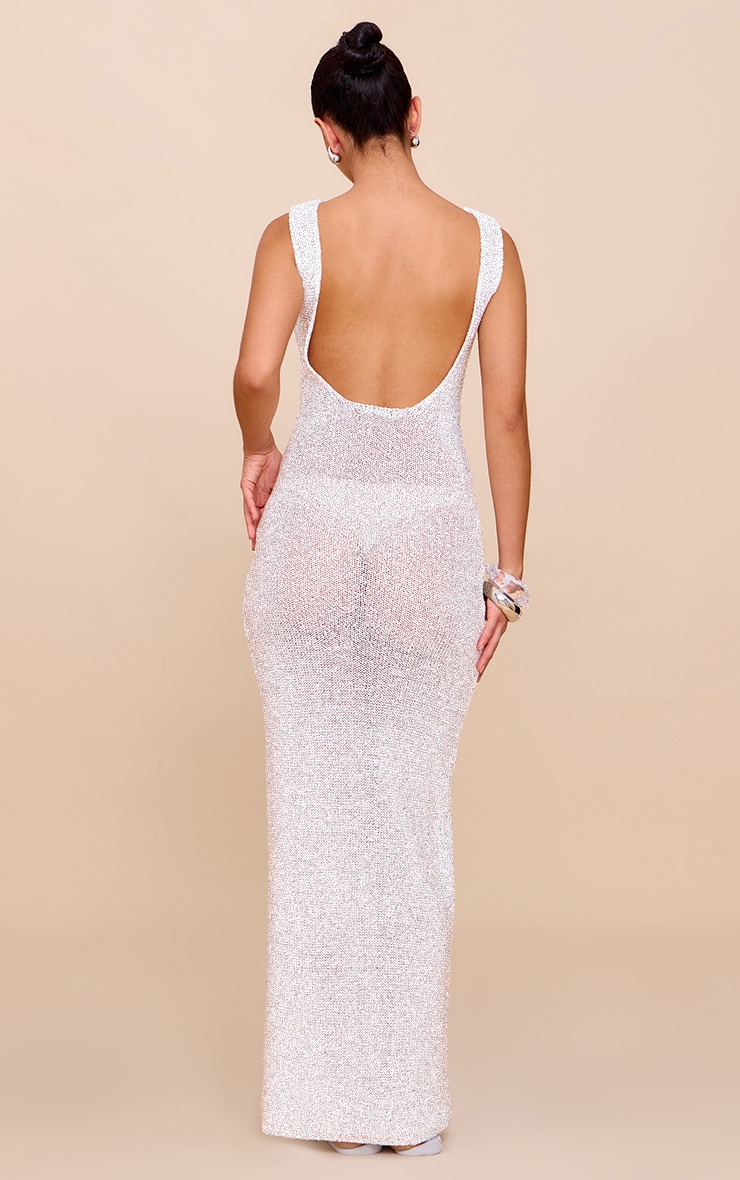 Cream Sequin Knit Scoop Back Maxi Dress image 2